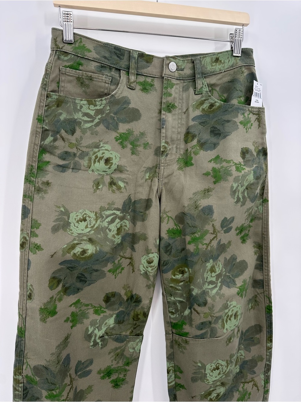 GAP Green Floral Barrel Leg Jeans Size 6 Short NWT - Picture 2 of 6